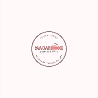 Macarons Salonu, ekmek ve tatlı Dükkanı Logo, işareti, tasarım şablonu, amblem, düz vektör