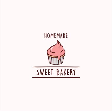 Kek, ekmek ve tatlı Logo, işaret, şablon, amblem, düz vektör tasarımı