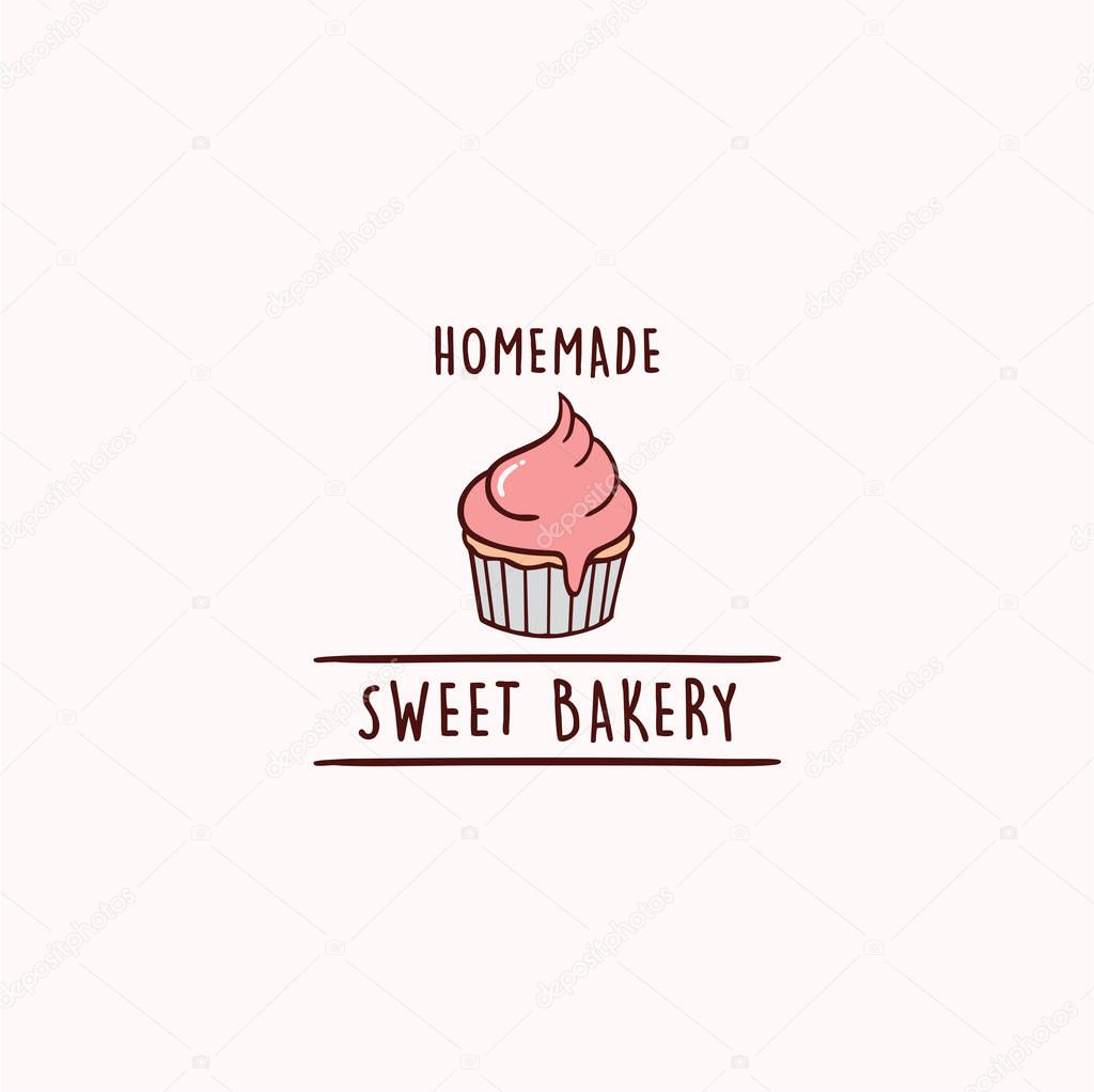 Cupcakes, Bakery and Dessert Logo, Sign, Template, Emblem, Flat Vector Design