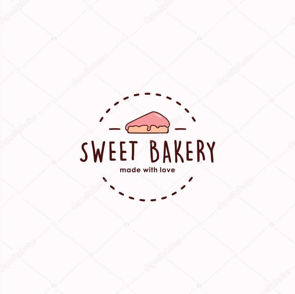 Bakery and Dessert Logo, Slice of Cake Logo, Sign, Template, Emblem, Flat Vector Design