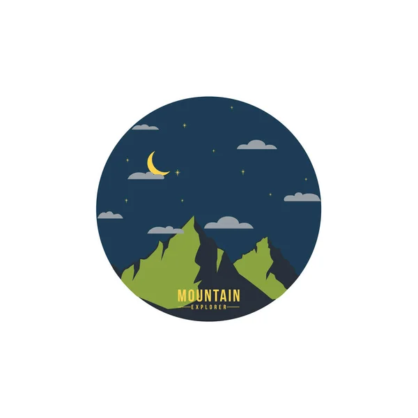 Лес Горные Приключения Ночные Значки Вектор Логотип Знак Икона Шаблон — стоковый вектор