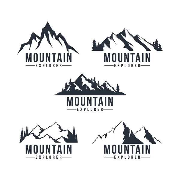 Czarno Białe Góry Explorer Przygoda Odznaka Logo Znak Ikona Wektor — Wektor stockowy