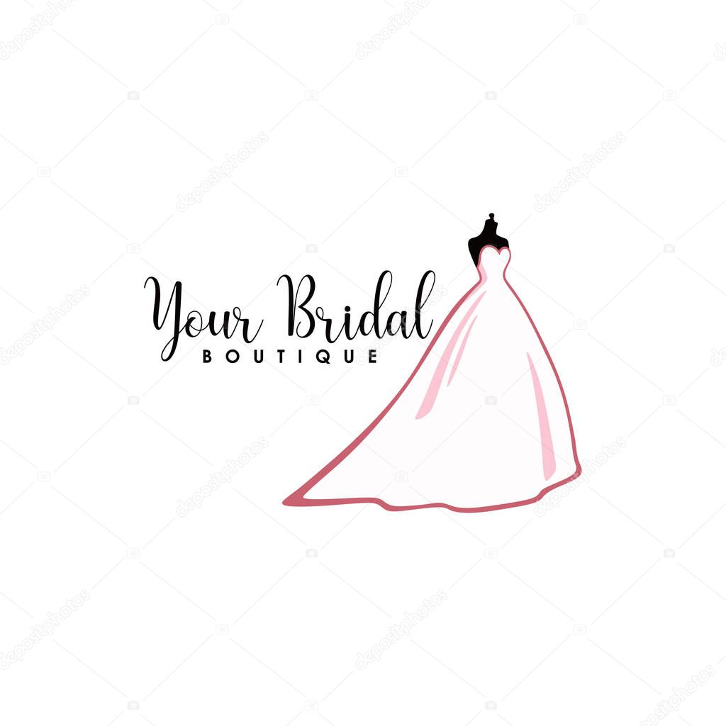 Pink Bridal Boutique Logo, Icon, Sign, Mannequin, Fashion, Beautiful Bride, Vector Design