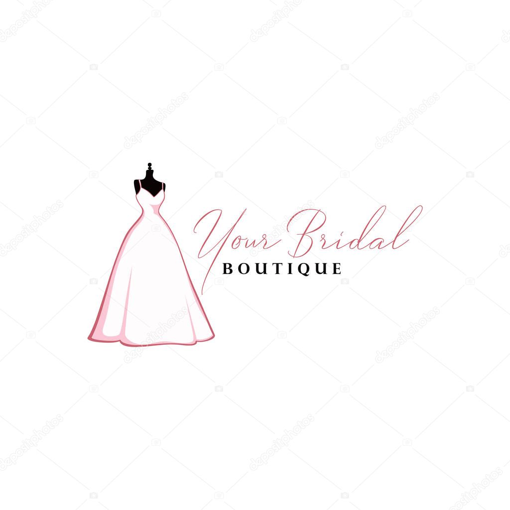 Beautiful Pink Bridal Gown Boutique Logo, Sign, Icon, Mannequin, Fashion, Beautiful Bride, Vector Design