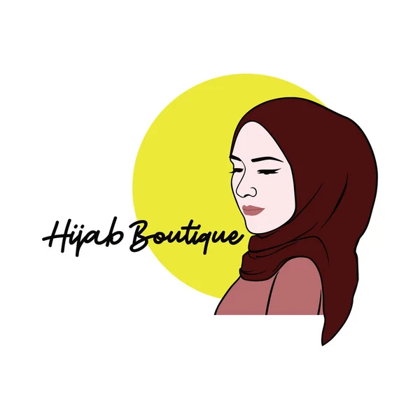 美丽的时尚 Hijab 女孩徽标 矢量设计 插图模板 — 图库矢量图片