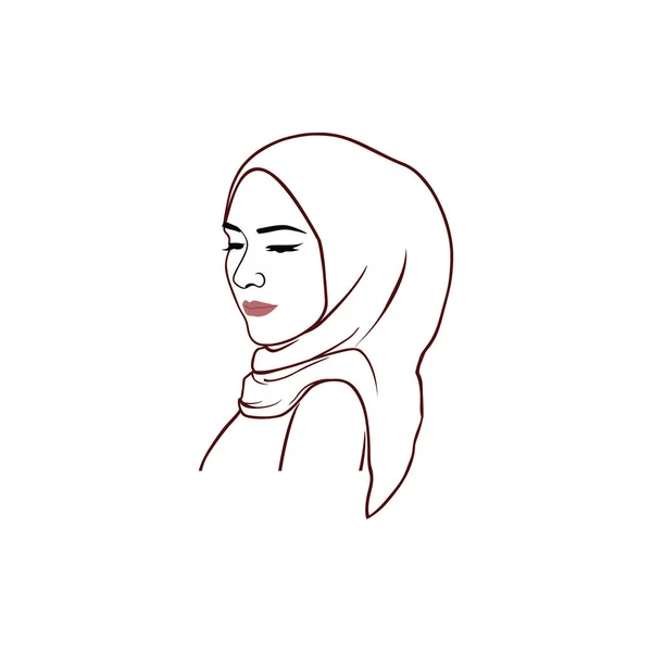 Güzel Şık Hijab Kız Logo Çizgi Sanatı Vektör Tasarım Simge — Stok Vektör