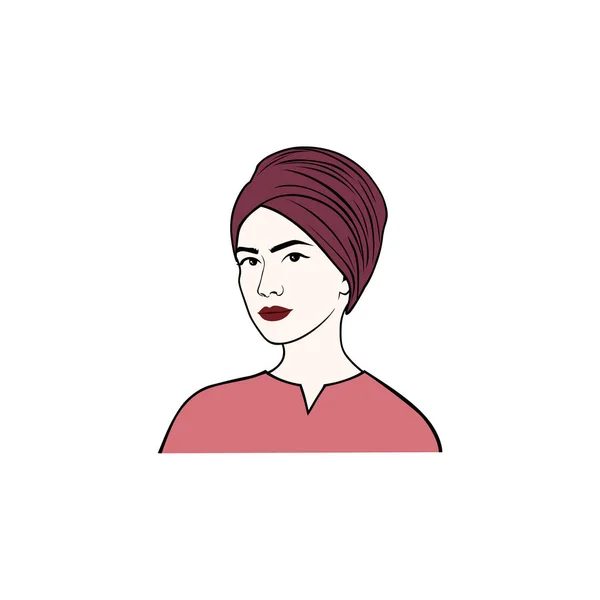 Gyönyörű Turban Lány Frizura Moslem Hidzsáb Girl Vector Design Embléma — Stock Vector