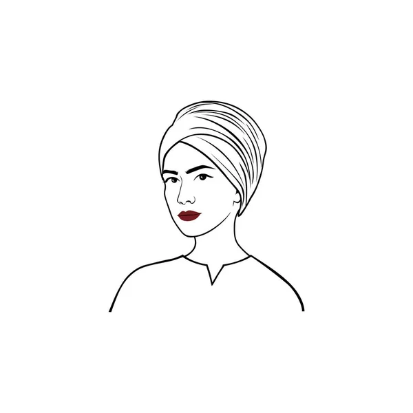 Линия Turban Girl Hairstyle Art Векторный Дизайн Девочек Hijab Girl — стоковый вектор