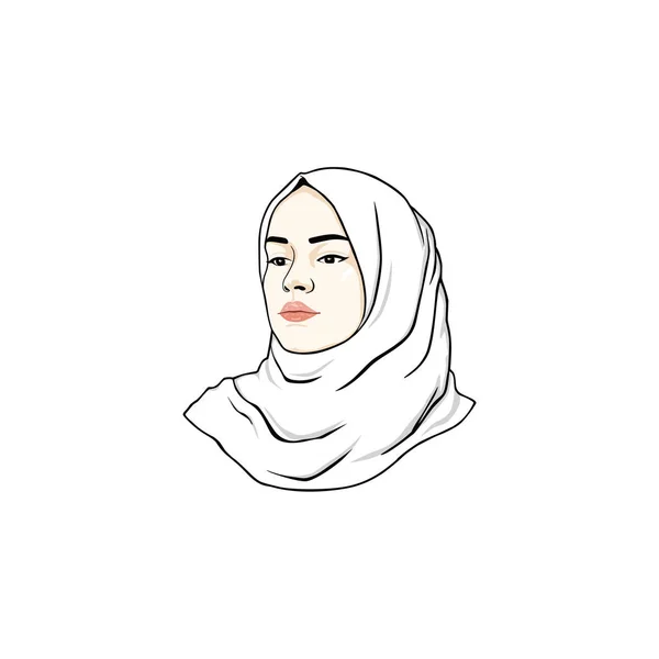 Bella Musulmana Ragazza Bianca Hijab Linea Art Vector Design Logo — Vettoriale Stock