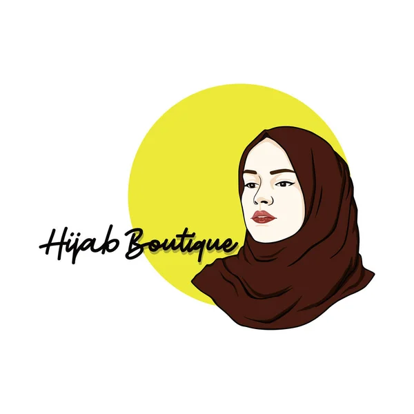 Linda Menina Muçulmana Hijab Line Art Vector Design Logo Ícone — Vetor de Stock