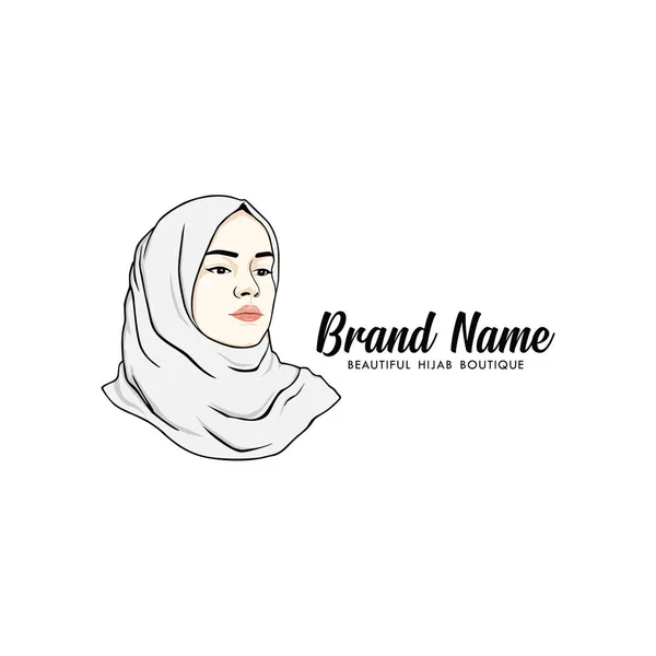 Schöne Muslimische Mädchen Weißen Hijab Linie Kunst Vektor Design Logo — Stockvektor