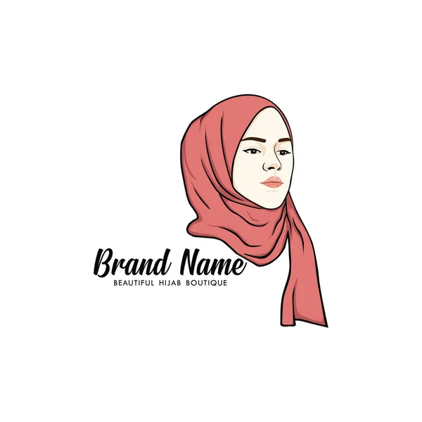 Vacker Moslem Flicka Hijab Linje Konst Vektor Design Logo Typ — Stock vektor