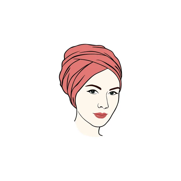 美丽的头巾女孩发型 穆斯林希贾布女孩矢量设计 徽标插图模板 — 图库矢量图片