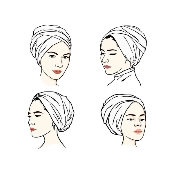 美丽的头巾女孩发型集 穆斯林希贾布女孩矢量设计 徽标插图模板 — 图库矢量图片