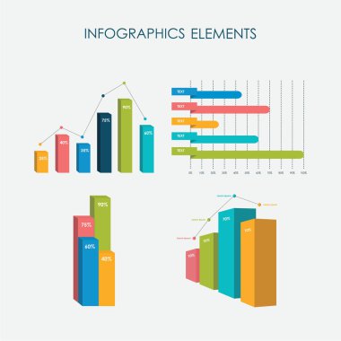 Infographics Elements 3d Set Vektör, Düz Tasarım, Tam Renk, Şablon