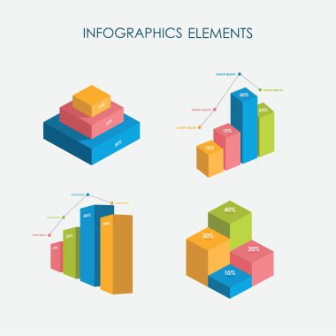 Bar Chart 3D Infographics Elements Vector Set, Flat Design, Full Color, Template clipart