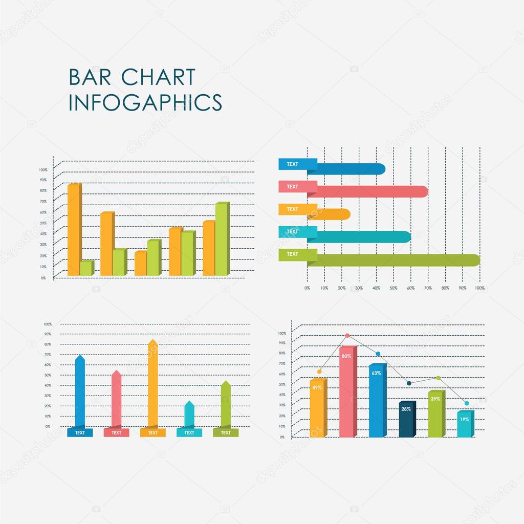 3D Bar Chart Infographics Elements Set Vector Flat Design, Sign, Icon Full Color Template