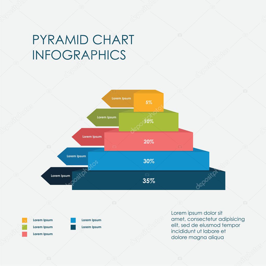 Pyramid Chart Infographics Elements 3D Vector Flat Design, Sign, Icon Full Color Template