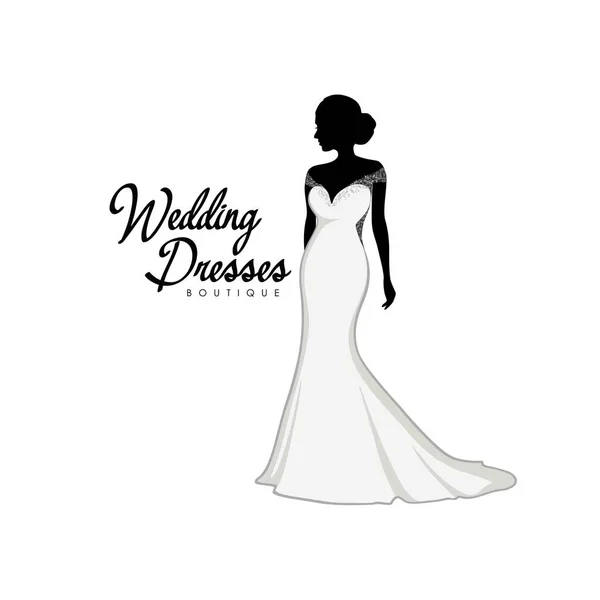 Beautiful Bride Brocade Gown Bridal Boutique Logo Bridal Gown Logo — Stock Vector