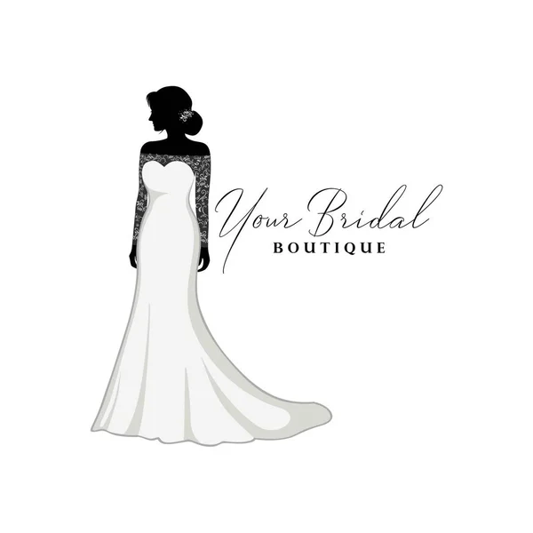 Schöne Braut Mit Brokat Kleid Brautboutique Logo Brautkleid Logo Vector — Stockvektor