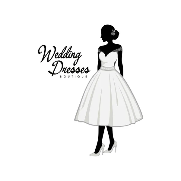 Gyönyörű Menyasszony Brokade Short Gown Menyasszonyi Boutique Logo Menyasszonyi Ruha — Stock Vector
