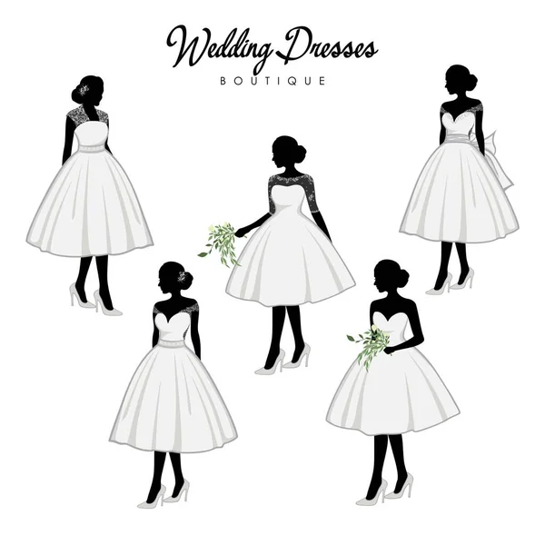 Gyönyörű Menyasszonyi Rövid Ruha Boutique Logó Ötletek Set Gown Logo — Stock Vector