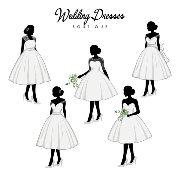 Hermoso Vestido Corto Nupcial Boutique Logo Ideas Set Logo Del — Archivo Imágenes Vectoriales