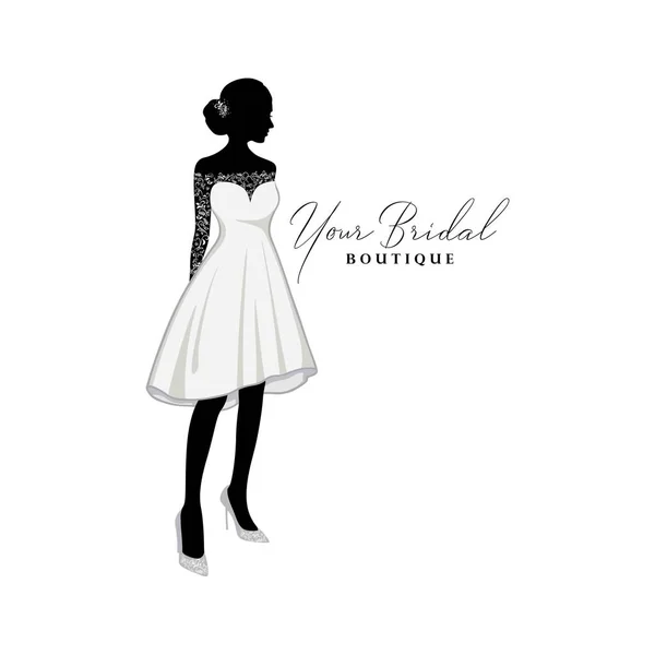 美しい花嫁ブロケード短いガウンのロゴのアイデア ブライダルブティックロゴ ブライダルガウンのロゴベクトルデザインテンプレート — ストックベクタ