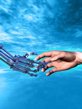 insan ve robotik dostluk, 3d illüstrasyon