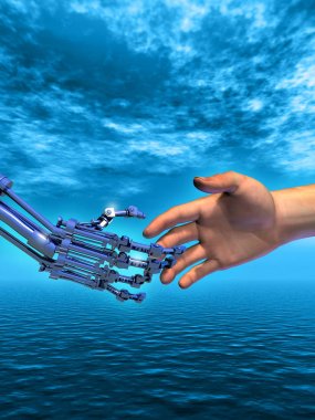 insan ve robotik dostluk, 3d illüstrasyon