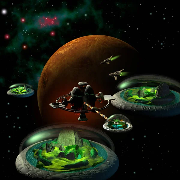 Estação Espacial Torno Planeta Alienígena Ilustração — Fotografia de Stock