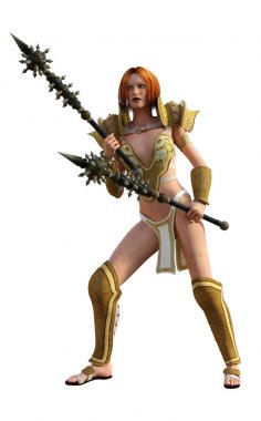 amazon savaşçı, tokmak ile silahlı, 3d illüstrasyon