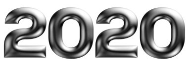 krom metalik alfabe, yeni yıl 2020, 3d illüstrasyon