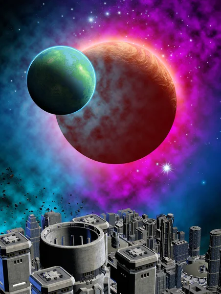 Rymdbas Ett Främmande Planetsystem Illustration — Stockfoto