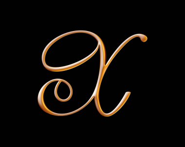 Altın 3d alfabe, kabartmalı harf x, 3d illüstrasyon, büyük harf