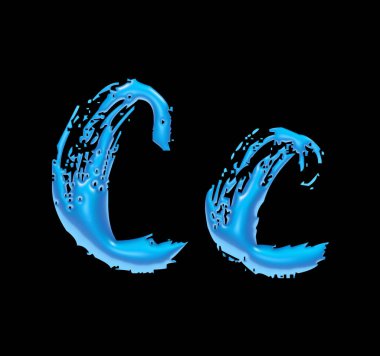 3d su alfabesi, c harfi, büyük ve küçük harf, 3d illüstrasyon