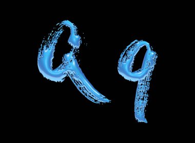 3d su alfabesi, q harfi, büyük ve küçük harf, 3d illüstrasyon