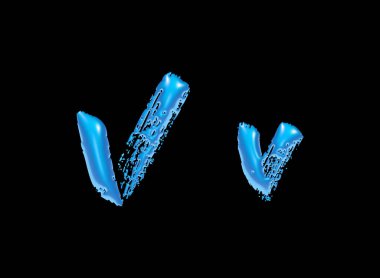 3d su alfabesi, v harfi, büyük ve küçük harf, 3d illüstrasyon