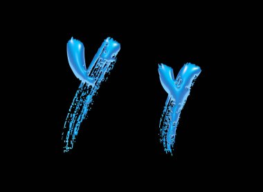 3d su alfabesi, y harfi, büyük ve küçük harf, 3d illüstrasyon