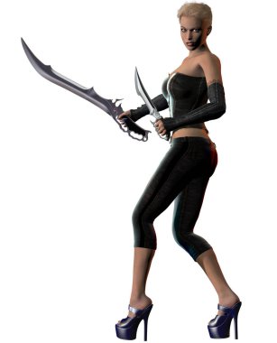 Üç boyutlu resimli kılıçlı fantezi savaşçısı