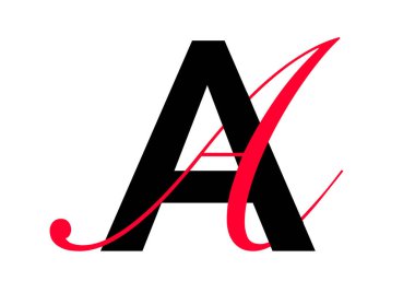 Çift tipografik biçimli büyük harf, siyah sans serif yazı tipi ve kırmızı yazı tipi, harf A