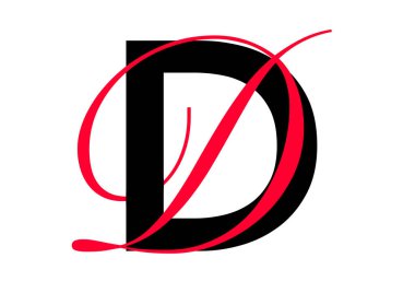 Çift tipografik biçimli büyük harf, siyah sans serif yazı tipi ve kırmızı yazı tipi, D harfi