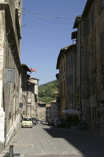 Gubbio Stad Med Slott — Stockfoto