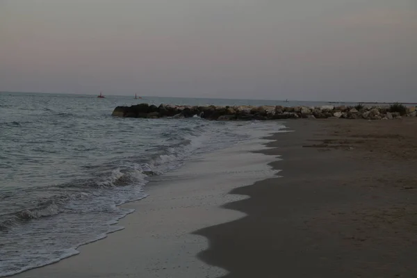 Západ Slunce Pláži Roseto Degli Abruzzi — Stock fotografie