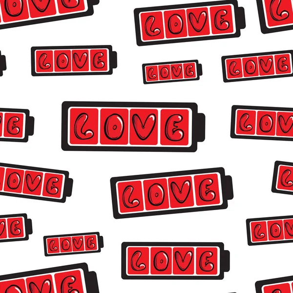 Amor batería carga rojo sin costura — Archivo Imágenes Vectoriales