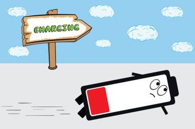 Disgharged battery and traffic sign clipart