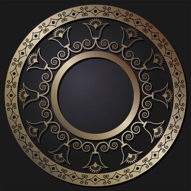 Dekoratif yuvarlak çerçeve çiçek süsleme ile tasarımı için. Bir şablon baskı kartpostallar, davetiyeler, kitaplar, tekstil, gravür, ahşap mobilyalar, sıcak dövme. Vektör.