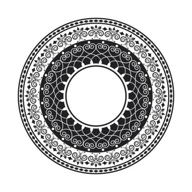 Dekoratif yuvarlak çerçeve çiçek süsleme ile tasarımı için. Bir şablon baskı kartpostallar, davetiyeler, kitaplar, tekstil, gravür, ahşap mobilyalar, sıcak dövme. Vektör.