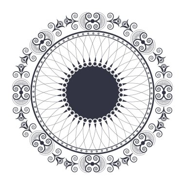 Dekoratif yuvarlak çerçeve çiçek süsleme ile tasarımı için. Bir şablon baskı kartpostallar, davetiyeler, kitaplar, tekstil, gravür, ahşap mobilyalar, sıcak dövme. Vektör.