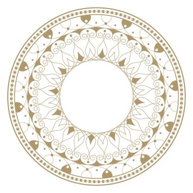 Dekoratif yuvarlak çerçeve çiçek süsleme ile tasarımı için. Bir şablon baskı kartpostallar, davetiyeler, kitaplar, tekstil, gravür, ahşap mobilyalar, sıcak dövme. Vektör.